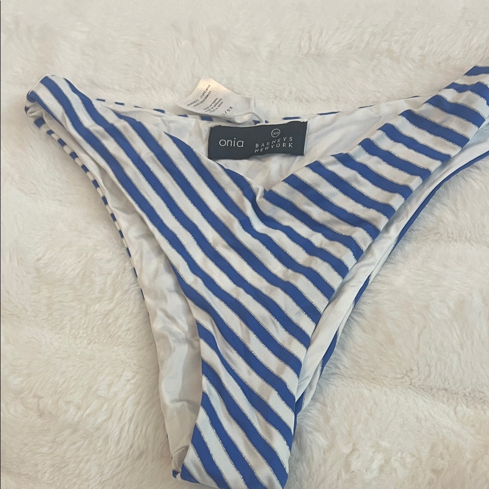 Onia Striped Bikini Bottom in Blue and White